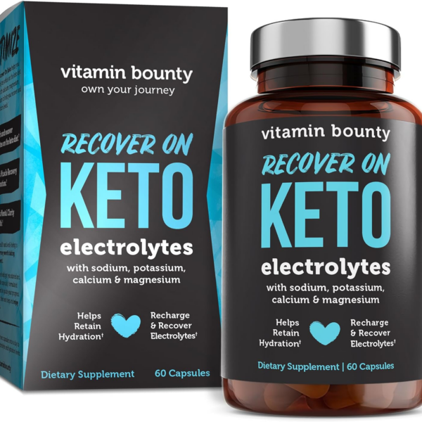 Recover On Keto Electrolytes - Keto Supplements, Keto Electrolytes Pills, Electrolyte Supplement, Keto Vitamins, Sugar Free Hydration, Boost Energy, Workout Recovery - 60 Capsules