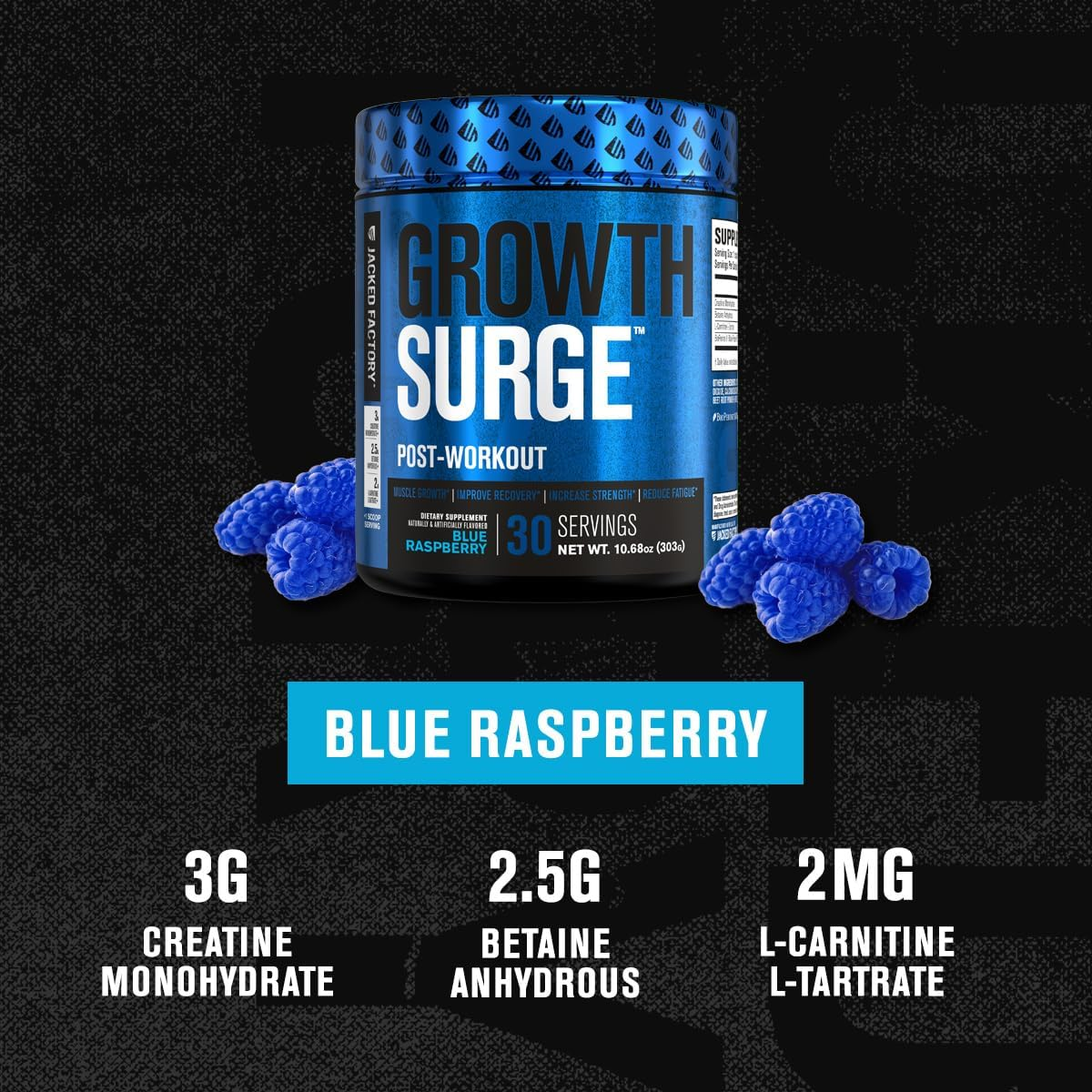 Growth Surge Creatine Post Workout w/L-Carnitine - Daily Muscle Builder & Recovery Supplement with Creatine Monohydrate, Betaine, L-Carnitine L-Tartrate - 30 Servings - Image 3