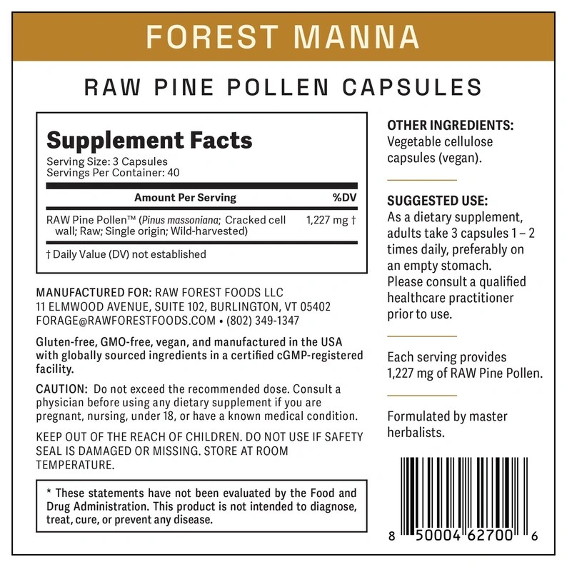 Forest Manna RAW Pine Pollen™ Capsules – 120 Count - Image 3