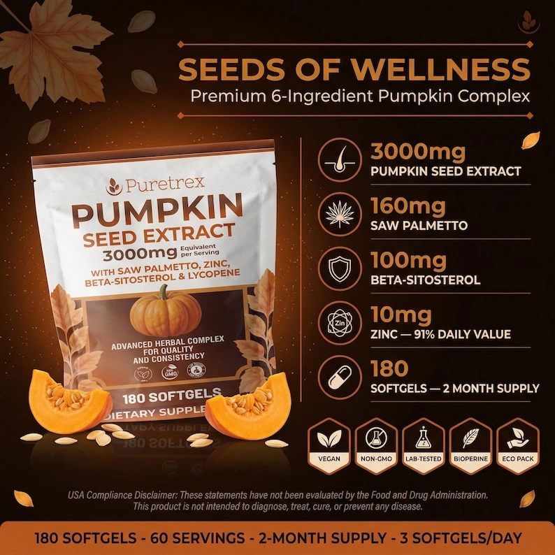 Pumpkin Seed Extract 3000mg – Saw Palmetto, Zinc & Lycopene - Image 2