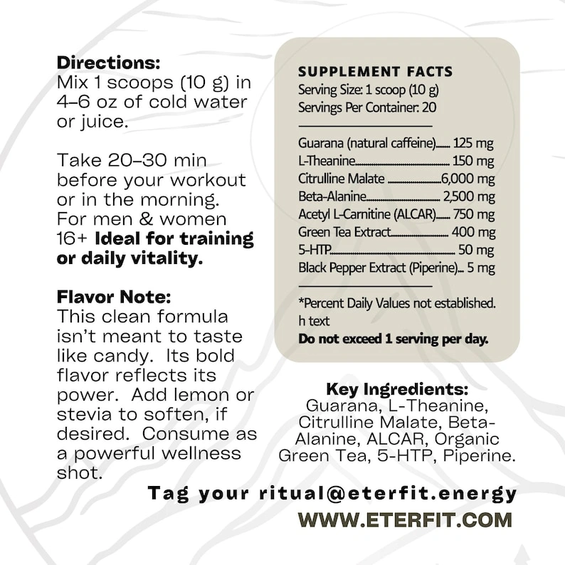 ÉTER FIT Clean Pre-Workout Energy Formula, Natural Caffeine, Focus, Endurance, Definition, 20 Servings - Image 3