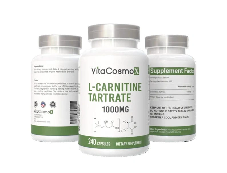 VitaCosmoX L-Carnitine Tartrate - 240 Vegan Capsules - Image 3