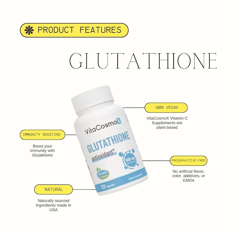 Vegan Glutathione Supplement – 500mg Antioxidant, 120 Capsules - Image 4