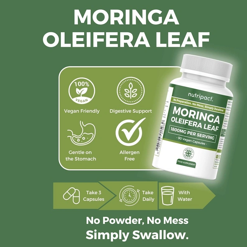 High Strength Moringa Capsules: 600mg Vegan Superfood Supplement - Image 2