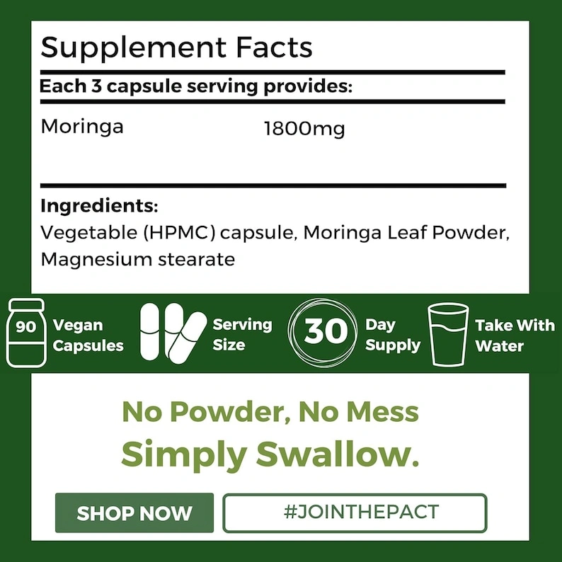 High Strength Moringa Capsules: 600mg Vegan Superfood Supplement - Image 4